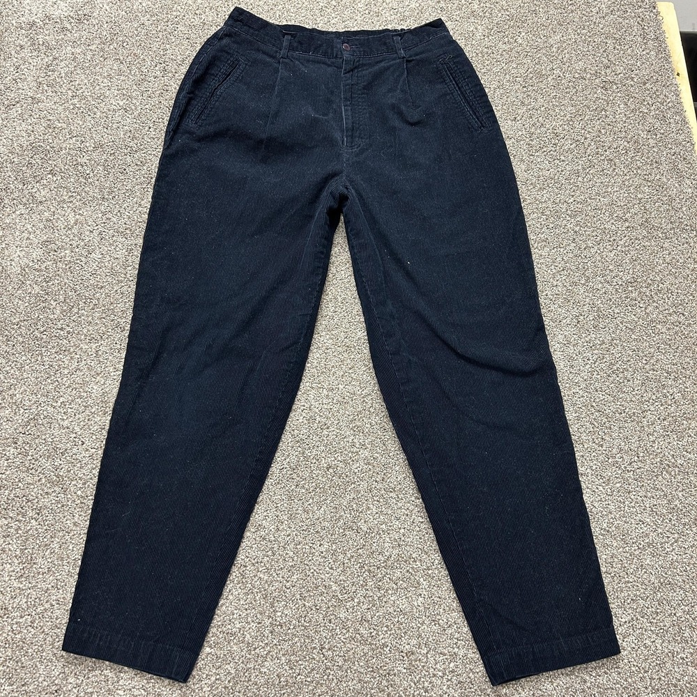 Vintage Corduroy Chino Pants Mens 31x29 Blue Pleated Relaxed Fit Tapered Leg